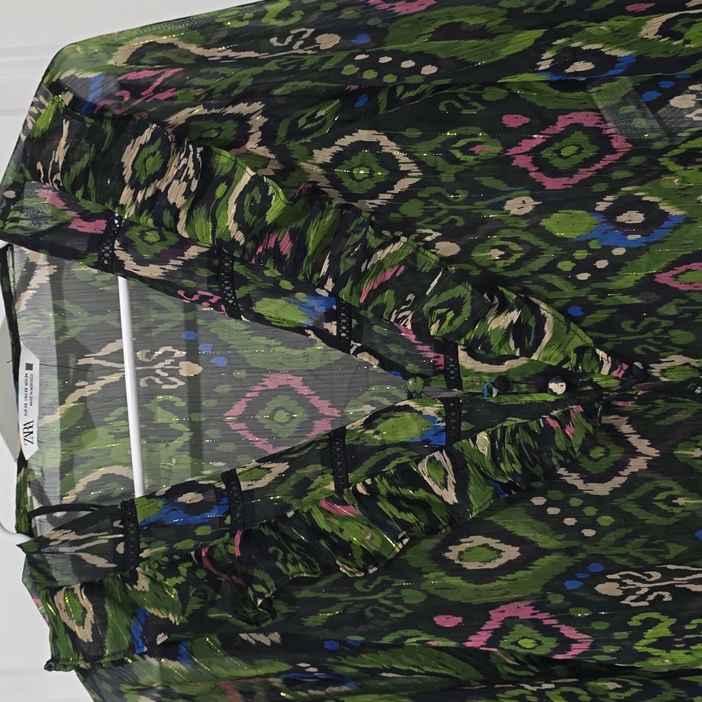 Zara Multicolor Patterned Ruffle Blouse - Picture 3 of 9